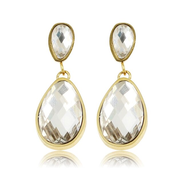 Elegante Gouden Oorbellen met Witte Kristaldruppel