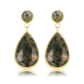 Gouden Oorbel met Moss Agate Druppel Hanger