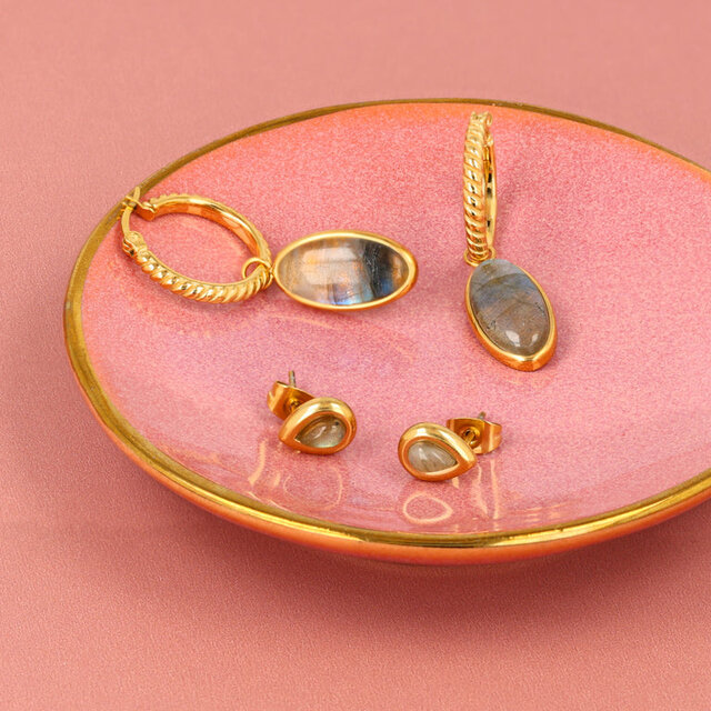 Druppel Studs met Edelsteen • Labradoriet