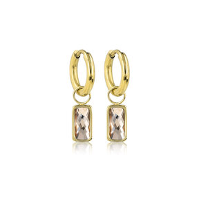 Oorring met Rechthoekige Hanger van Glasstenen • Champagne
