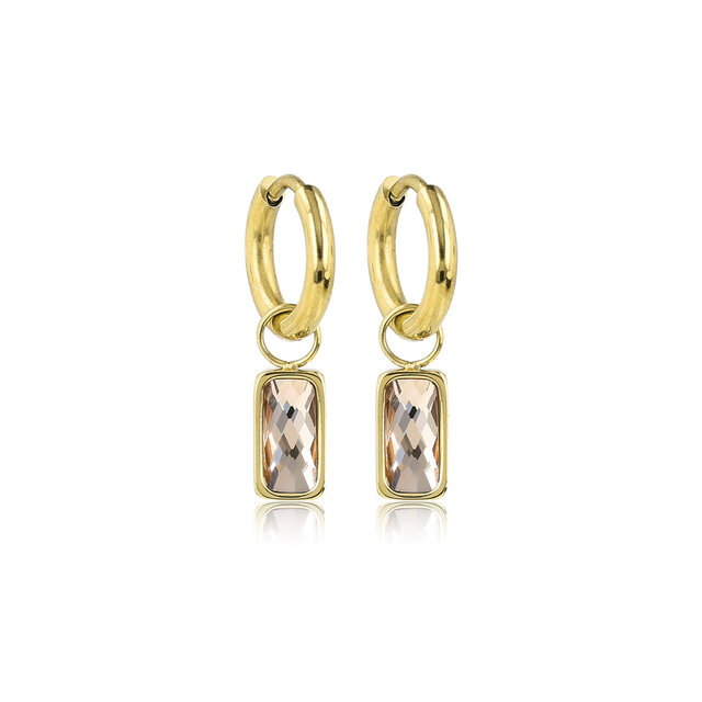 Oorring met Rechthoekige Hanger van Glasstenen • Champagne