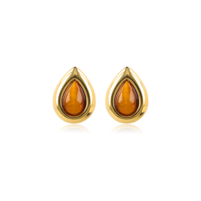 Druppel Studs met Edelsteen • Tiger Eye