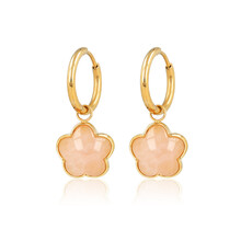 Oorbellen met Bloem Hanger • Rose Quartz