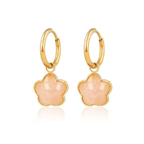 Oorbellen met Bloem Hanger • Rose Quartz