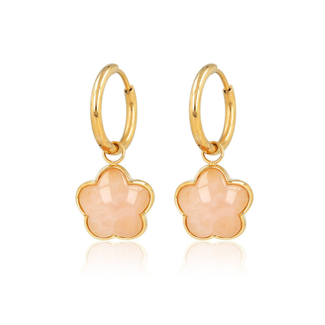 Oorbellen met Bloem Hanger • Rose Quartz