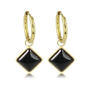 Gouden Oorring met Onyx Ruit Hanger