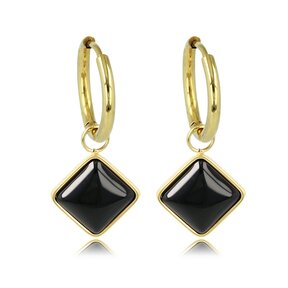 Gouden Oorring met Onyx Ruit Hanger