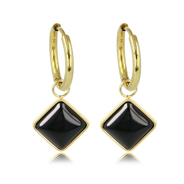 Gouden Oorring met Onyx Ruit Hanger
