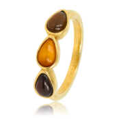 Druppel Ring met Edelstenen • Tiger Eye, Brown Quartz & Agate