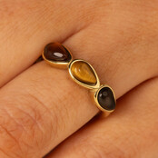 Druppel Ring met Edelstenen • Tiger Eye, Brown Quartz & Agate