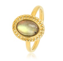 Ring met Ovale Edelsteen en Ribbelrand • Labradoriet