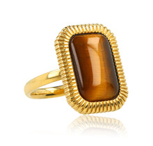 Statement Ring met Rechthoekige Edelsteen en Ribbelrand • Tiger Eye