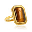 My Bendel Statement Ring met Rechthoekige Edelsteen en Ribbelrand • Tiger Eye