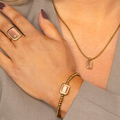 Statement Ring met Rechthoekige Edelsteen en Ribbelrand • Pink Moonstone