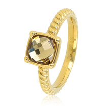 Geribbelde Ring met Vierkante Glassteen • Smoky Topaz