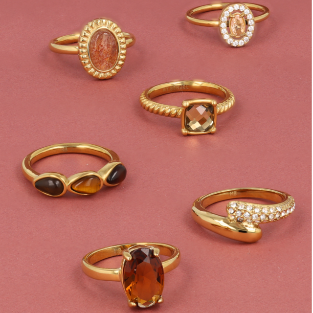 Geribbelde Ring met Vierkante Glassteen • Smoky Topaz