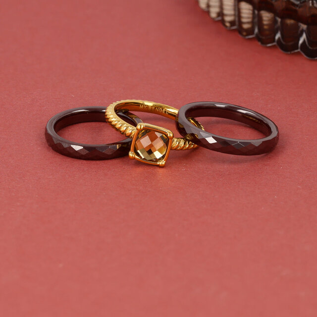 Geribbelde Ring met Vierkante Glassteen • Smoky Topaz