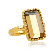 Ring met Rechthoekige Glassteen en Bolletjesrand • Smoky Topaz
