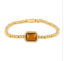 Armband met Rechthoekige Edelsteen en Ribbelrand • Tiger Eye