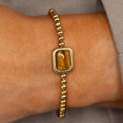 Armband met Rechthoekige Edelsteen en Ribbelrand • Tiger Eye