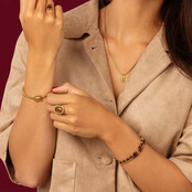 Armband met Rechthoekige Edelsteen en Ribbelrand • Tiger Eye