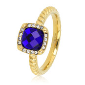 Geribbelde Ring met Vierkante Glassteen & Zirkonia • Kobalt Blauw
