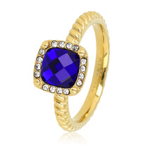 Geribbelde Ring met Vierkante Glassteen & Zirkonia • Kobalt Blauw