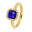 My Bendel Geribbelde Ring met Vierkante Glassteen & Zirkonia • Kobalt Blauw