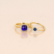 Geribbelde Ring met Vierkante Glassteen & Zirkonia • Kobalt Blauw