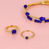 Geribbelde Ring met Vierkante Glassteen & Zirkonia • Kobalt Blauw