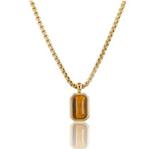 Ketting met Rechthoekige Edelsteen en Ribbelrand • Tiger Eye