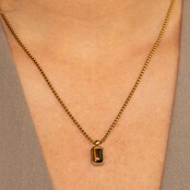 Ketting met Rechthoekige Edelsteen en Ribbelrand • Tiger Eye