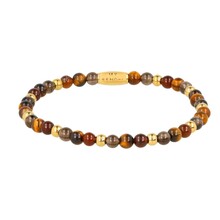 Edelstenen Kralenarmband • Tiger Eye, Brown Quartz & Agate