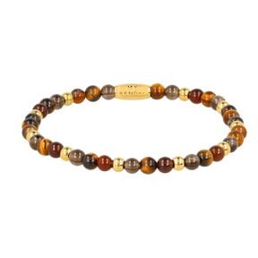 Edelstenen Kralenarmband • Tiger Eye, Brown Quartz & Agate