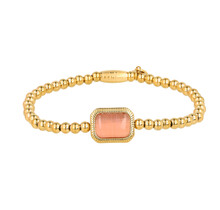 Armband met Rechthoekige Edelsteen en Ribbelrand • Pink Moonstone