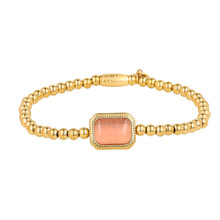 Armband met Rechthoekige Edelsteen en Ribbelrand • Pink Moonstone