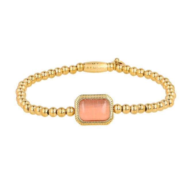 Armband met Rechthoekige Edelsteen en Ribbelrand • Pink Moonstone