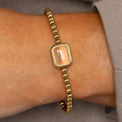 Armband met Rechthoekige Edelsteen en Ribbelrand • Pink Moonstone