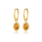 Oorbellen met Ovale Edelsteen en Ribbelrand • Tiger Eye
