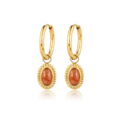 Oorbellen met Ovale Edelsteen en Ribbelrand • Berry Quartz
