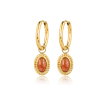 Oorbellen met Ovale Edelsteen en Ribbelrand • Berry Quartz