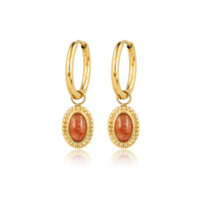 Oorbellen met Ovale Edelsteen en Ribbelrand • Berry Quartz