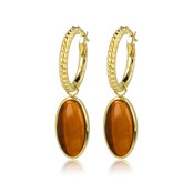 Geribbelde Oorringen met Ovale Edelsteen • Tiger Eye