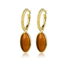 Geribbelde Oorringen met Ovale Edelsteen • Tiger Eye