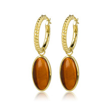 Geribbelde Oorringen met Ovale Edelsteen • Tiger Eye