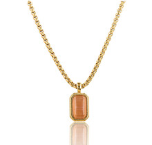 Ketting met Rechthoekige Edelsteen en Ribbelrand • Pink Moonstone