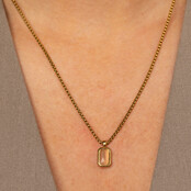 Ketting met Rechthoekige Edelsteen en Ribbelrand • Pink Moonstone