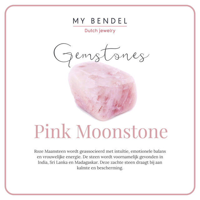 Ketting met Rechthoekige Edelsteen en Ribbelrand • Pink Moonstone
