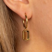 Oorringen met Rechthoekige Glassteen en Bolletjesrand • Smoky Topaz