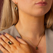 Oorringen met Rechthoekige Glassteen en Bolletjesrand • Smoky Topaz